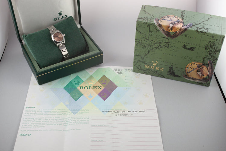 2003 Rolex Ladies Oyster Perpetual 76080 Salmon Dial with Box and Papers