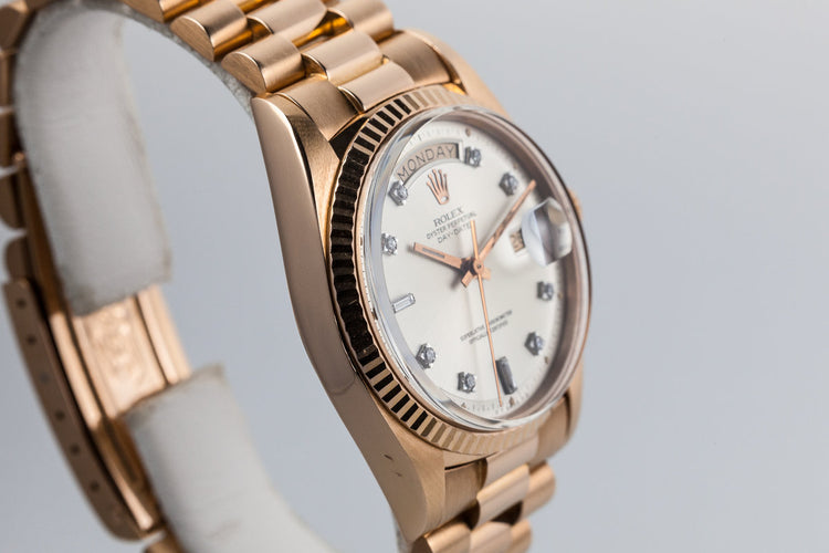 1972 Rolex Rose Gold Day Date 1803 Factory Diamond Silver Dial