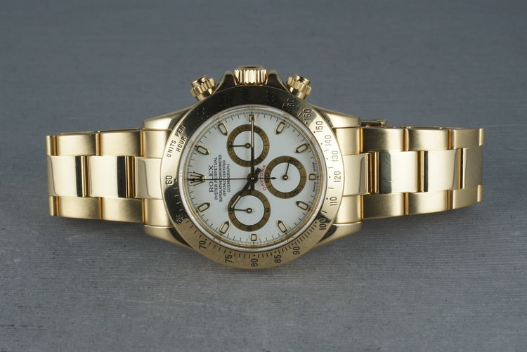 Rolex 18K Daytona 116528 with White Dial and Box and Papers