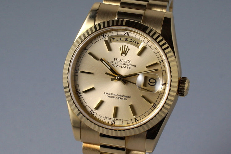 2001 Rolex YG Day-Date 118238 with Box and Papers