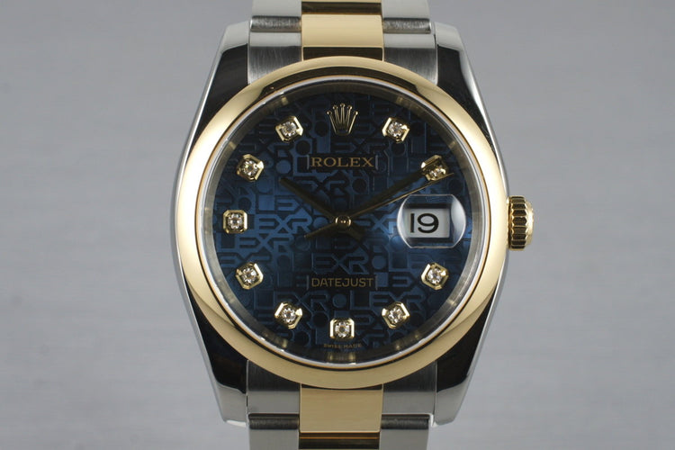 2005 Rolex Two Tone Datejust 116203 Factory Blue Diamond Dial with Box and Papers