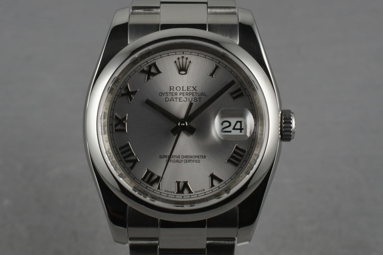 2007 Rolex Datejust 116200 with Silver Roman Dial and Box and Papers