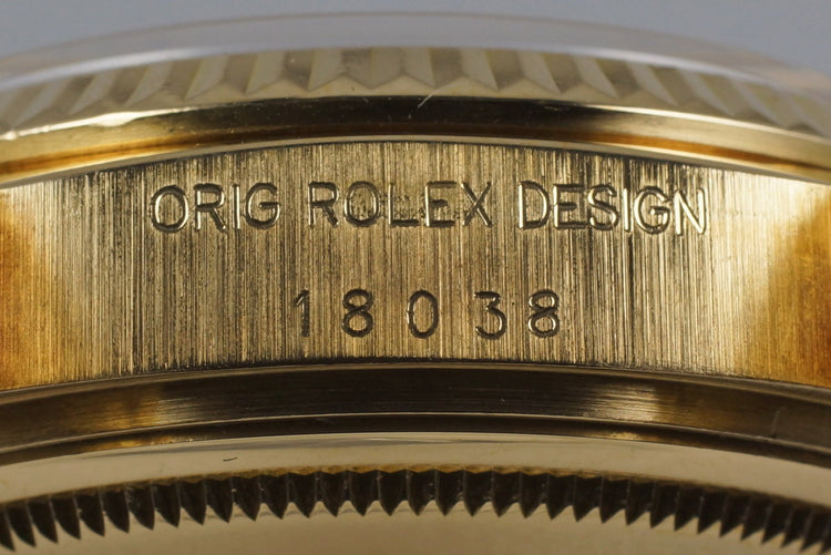 1985 Rolex YG Day Date 18038 with Papers