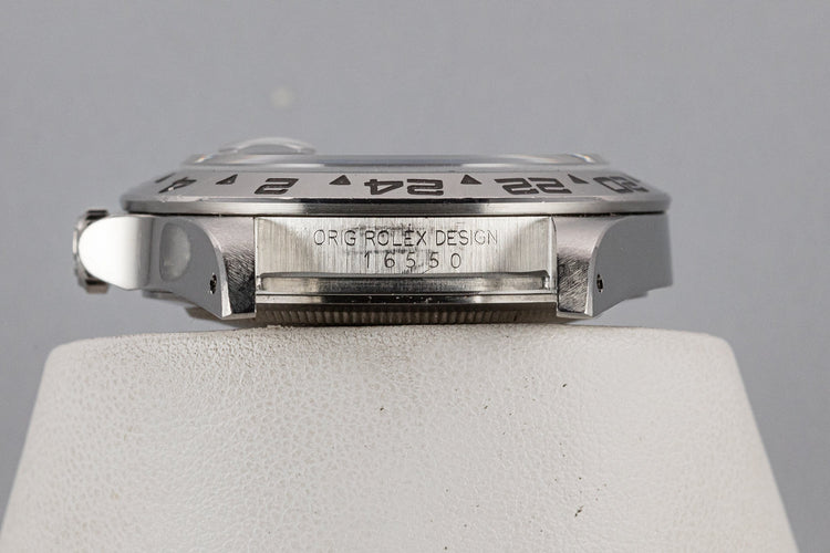 1986 Rolex Explorer II 16550 Black Spider Cracked Rail Dial with Service Papers