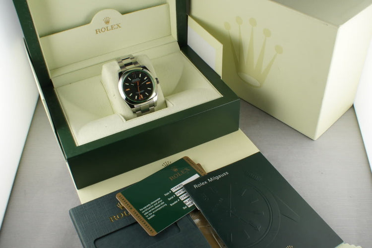 Rolex Milgauss Green V Serial 116400 GV with Box and Papers