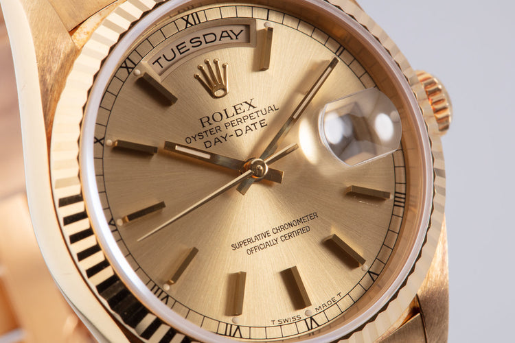 1995 Rolex 18K YG Day-Date 18238 Gold Dial