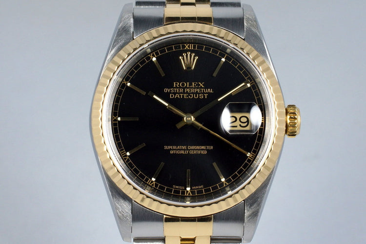 2002 Rolex Two Tone DateJust 16233 Glossy Black Dial