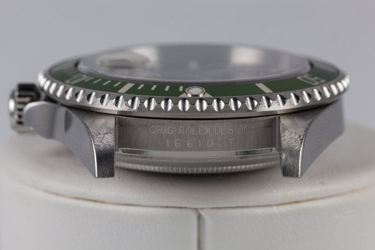 2003 Rolex Green Submariner 16610LV Mark 1 dial and Flat 4 Bezel with Box and Papers