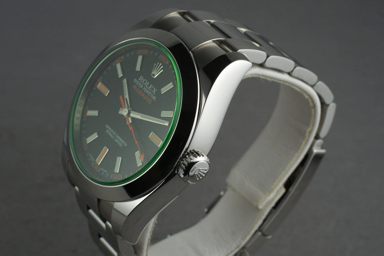 2009 Rolex Milgauss Green 116400V with Box and Papers