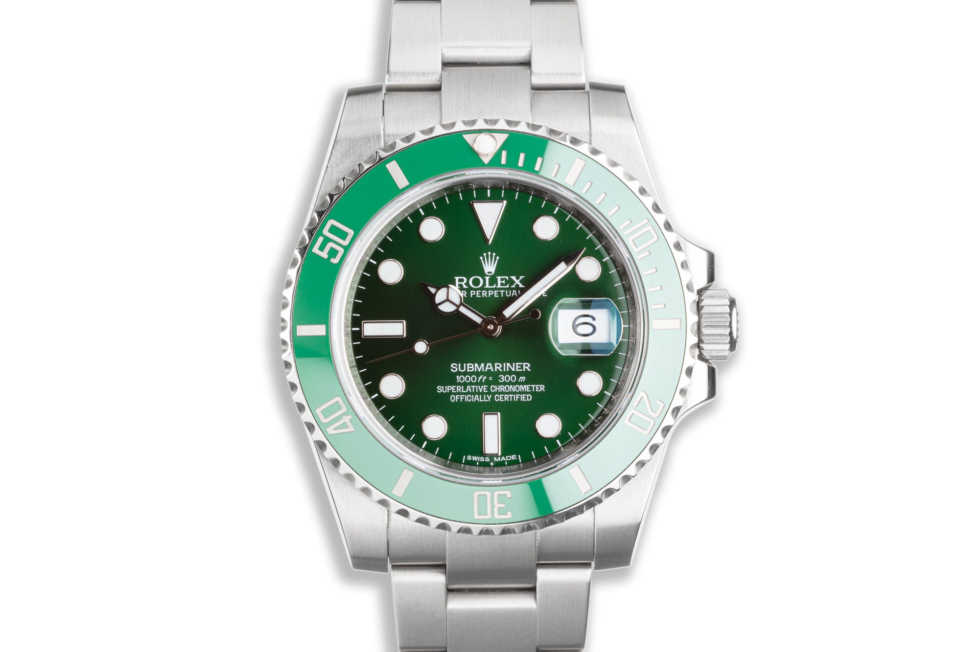 Rolex Submariner Date Hulk Stainless Steel Green Dial & Ceramic Bezel  Oyster Bracelet 116610LV