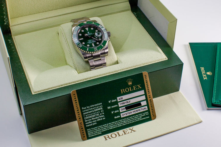 2010 Rolex Green Submariner 116610LV with Box and Papers