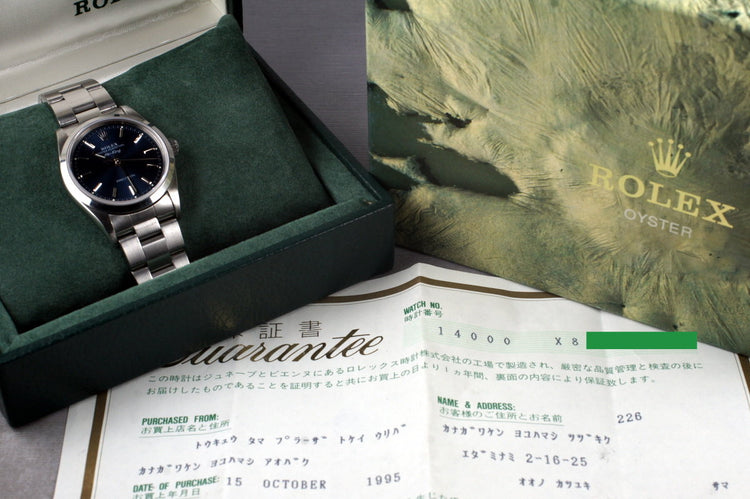 1991 Rolex Air King 14000 Blue Dial with Box and Papers