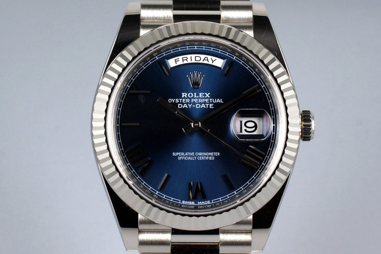2015 Rolex WG Day-Date 228239 Blue Roman Dial with Box and Papers