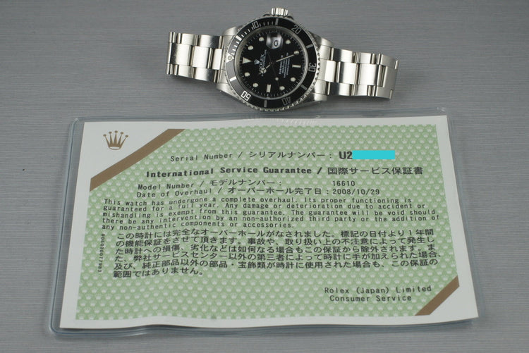 1997 Rolex Submariner 16610 with RSC Papers