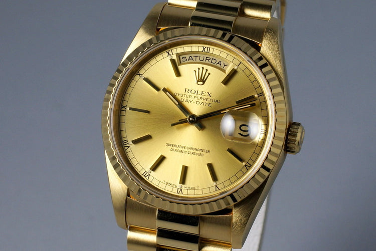 1991 Rolex YG Day-Date 18238 Champagne Dial with Box and Papers