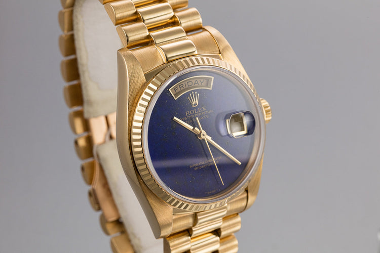 1982 Rolex 18k YG Day-Date 18038 Lapis Dial with Box and Booklets
