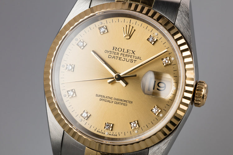 1995 Rolex Two-Tone DateJust 16233G Champagne Diamond Dial with Box and Papers