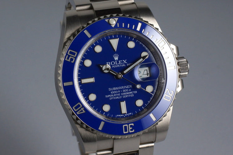 2012 Rolex WG Blue Submariner 116619 with Box and Papers
