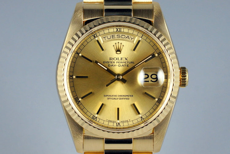 1989 Rolex YG Day-Date 18238 Champagne Dial with Box and Papers