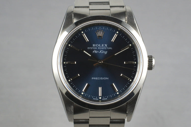 1991 Rolex Air King 14000 Blue Dial with Box and Papers