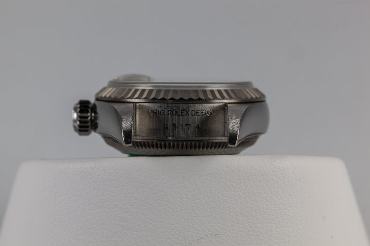 1999 Rolex Ladies Datejust 69174 with White Gold Bezel and Box and Papers