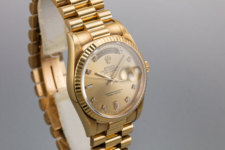 1991 Rolex 18K YG Day-Date 18238 Champagne Diamond Dial with Papers