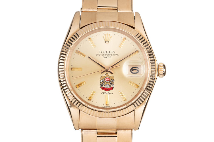 1972 Rolex 18K Date 1503 with Ministry of Defense UAE Logo Dial