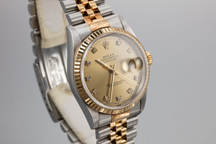 1993 Rolex Two-Tone DateJust 16233 Champagne Diamond Dial with Papers