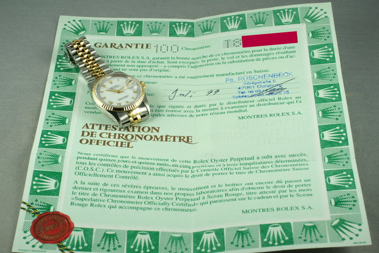 1995 Rolex 18K/SS DateJust 16233 with Papers