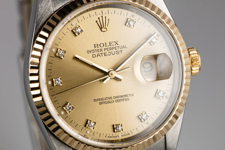 1993 Rolex Two-Tone DateJust 16233 Champagne Diamond Dial with Papers