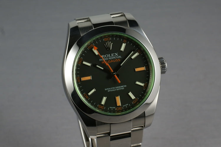 Rolex Milgauss Green V Serial 116400 GV with Box and Papers