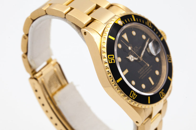 1988 Rolex YG Submariner 16808 Black YG Surround Dial with Box and Papers