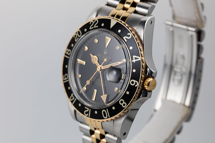 1981 Rolex Two Tone GMT-Master 16753 Black Nipple Dial with Box and Original Sales Receipt