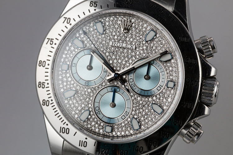 2015 Rolex Daytona 116520 with Factory Diamond Pave Dial with Box and Papers