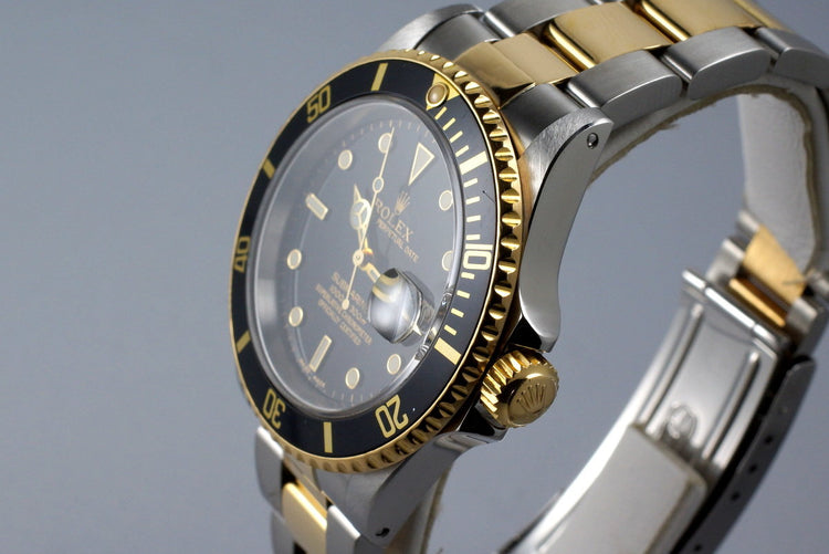 1991 Rolex Two Tone Black Submariner 16613 with Box and Papers