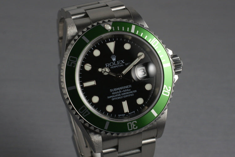 2005 Rolex Green Submariner 16610V with Box and Papers