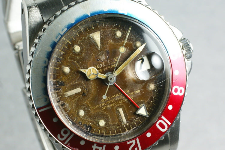 Rolex GMT 1675 Pointy Crown Guard Tropical chapter ring dial