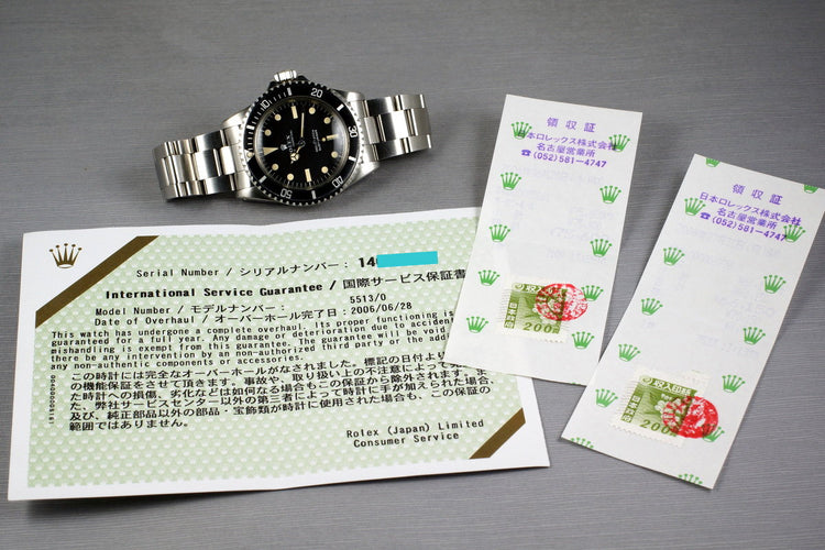 1966 Rolex Submariner 5513 Serif Dial with Service Papers
