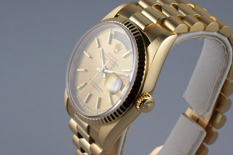 1989 Rolex YG Day-Date 18238 Champagne Dial with RSC Papers