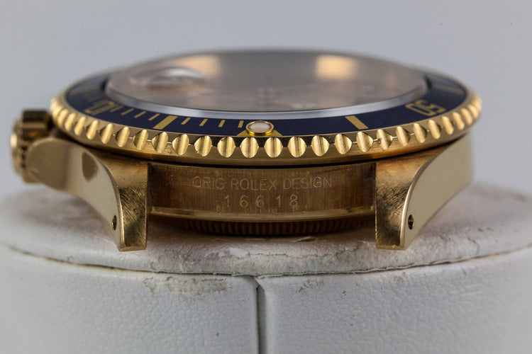 1990 Rolex YG Submariner 16618 Gold Tiffany & Co. Dial with Sapphire and Diamonds