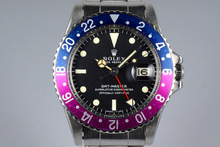 1967 Rolex GMT 1675 Mark I Dial and Fuchsia Insert with Box and Papers
