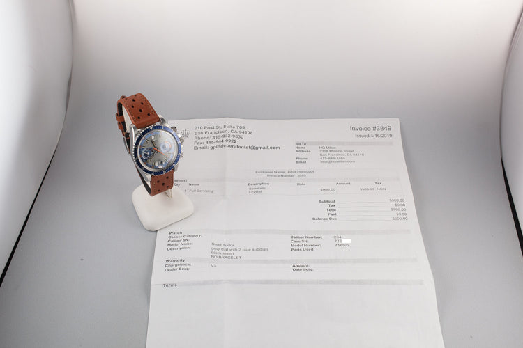 1972 Tudor Monte Carlo 7169/0 Blue Dial with Service Papers