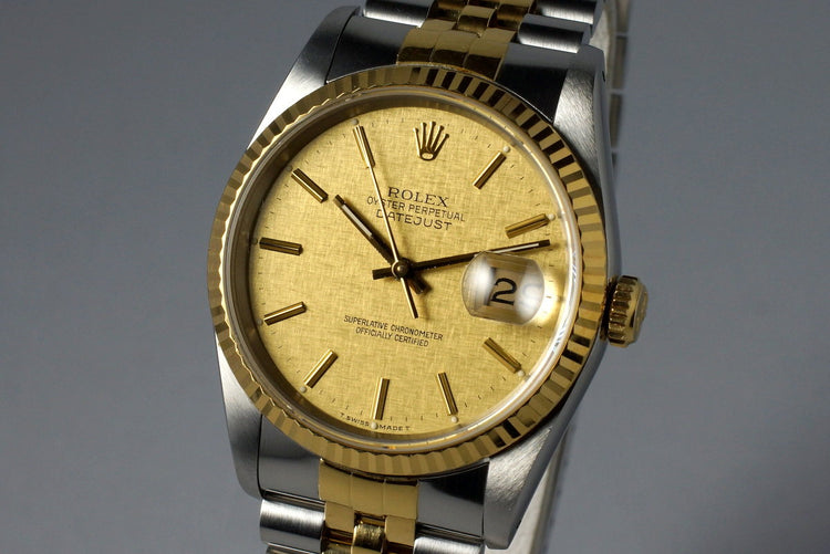 1989 Rolex Two Tone DateJust 16233 Champagne Linen Dial
