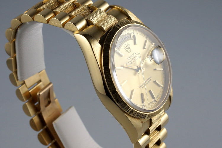 1990 Rolex YG Bark Day-Date 18248 with Box and Papers