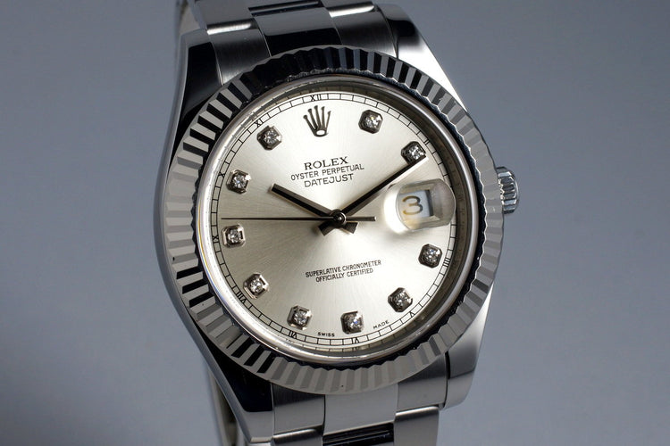 2009 Rolex Datejust II 116334 Factory Silver Diamond Dial with Box and Papers