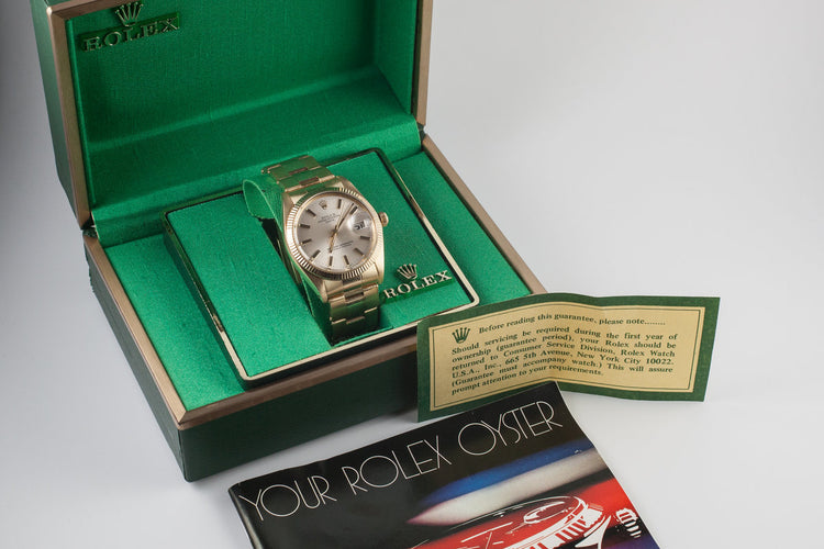 1980 Rolex 14K YG Date 1503 Silver Dial with Box