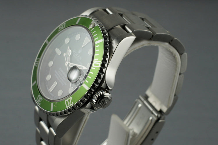 2005 Rolex Green Submariner 16610V with Box and Papers