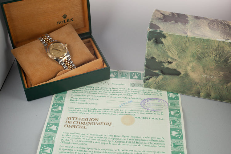 1986 Rolex Two-Tone DateJust 16013 Champagne Linen Dial with Box and Papers