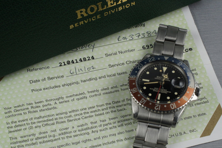 1960 Rolex GMT 1675 PCG with Glossy Gilt Chapter Ring Dial