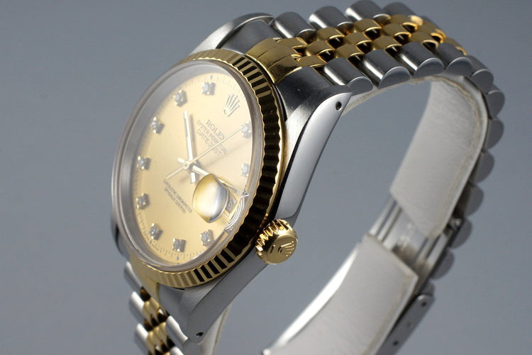 1991 Rolex Two Tone DateJust 16233 with Factory Champagne Diamond Dial